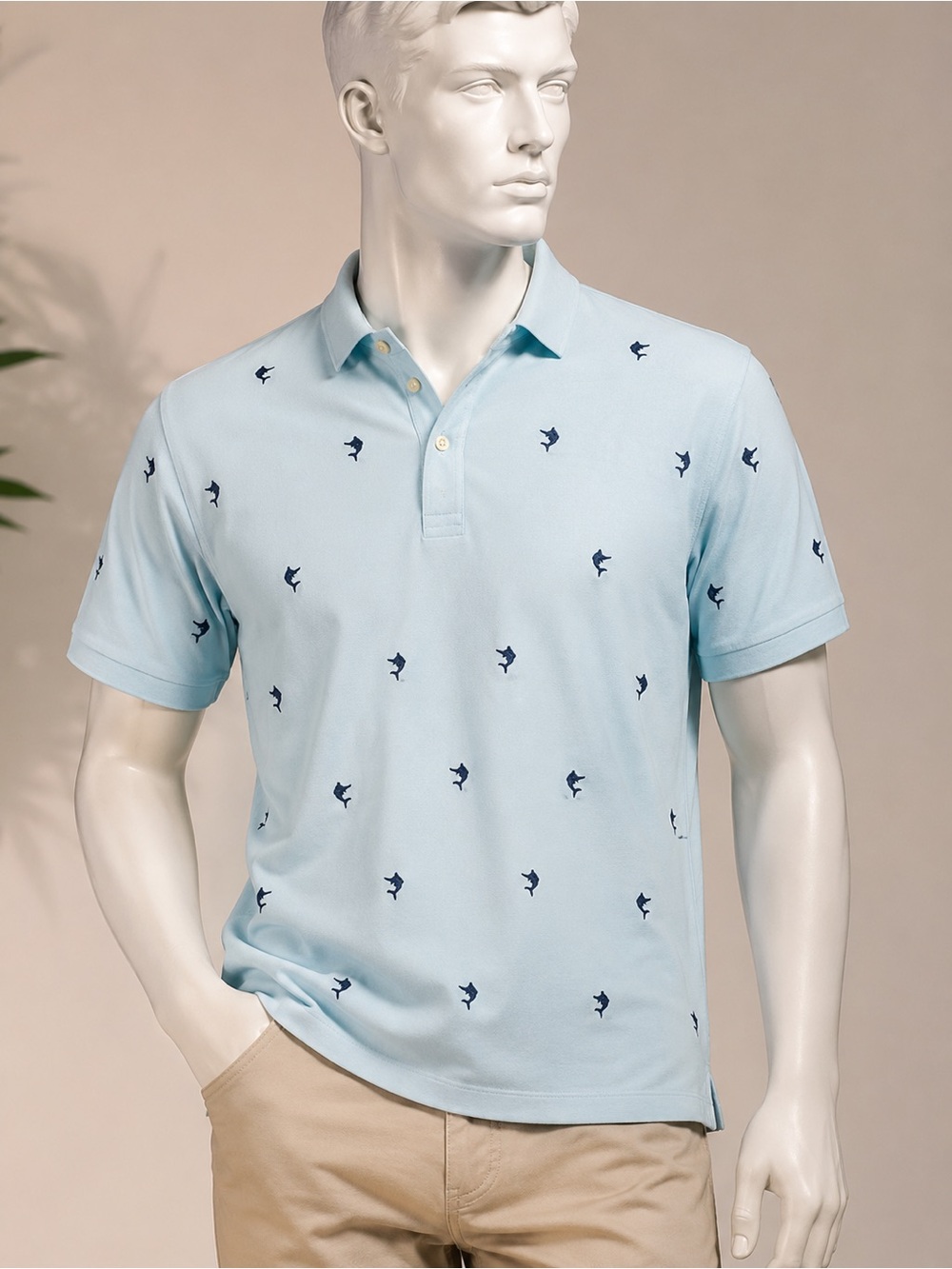 Ralph Lauren Light Blue Knit Oxford Polo with Navy Embroidered Fish
